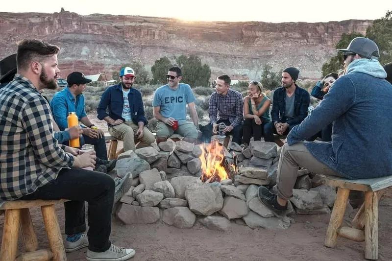 Friends at a cosy fire place