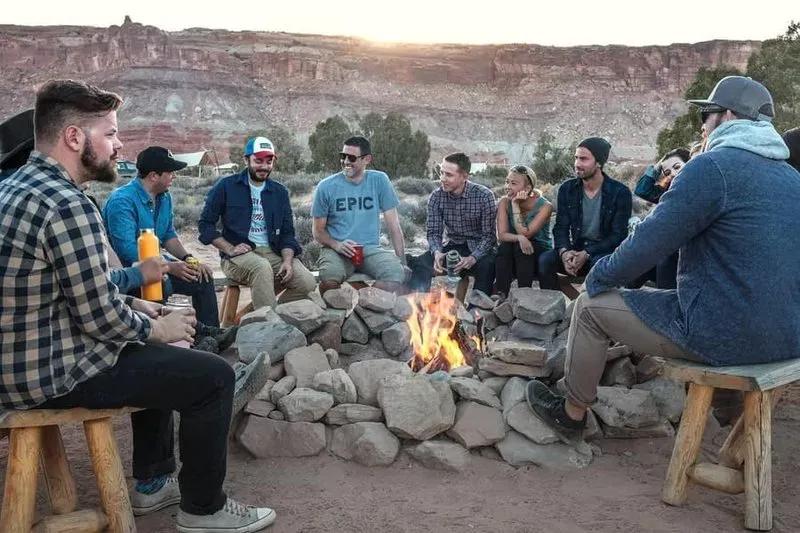 Friends at a cosy fire place